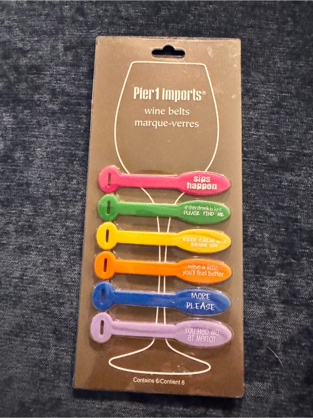 Pier 1 Colorful Wine Glass ID Tags in Pink, Green, Yellow, Orange, Blue, Purple